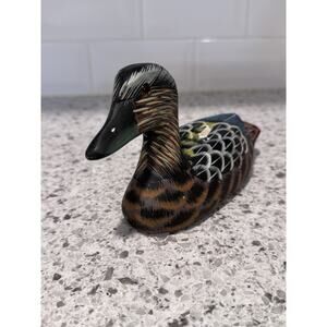 Vintage Hand Carved Wooden And Painted Duck